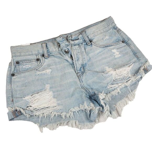 Cut Off Jean Shorts Womens Size 4 Blue Denim Destroyed Tom Girl Shortie - Picture 1 of 8